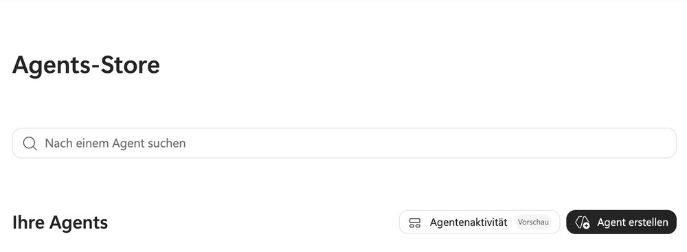 Der Agents-Store in Microsoft Copilot mit der Schaltfläche Agent erstellen