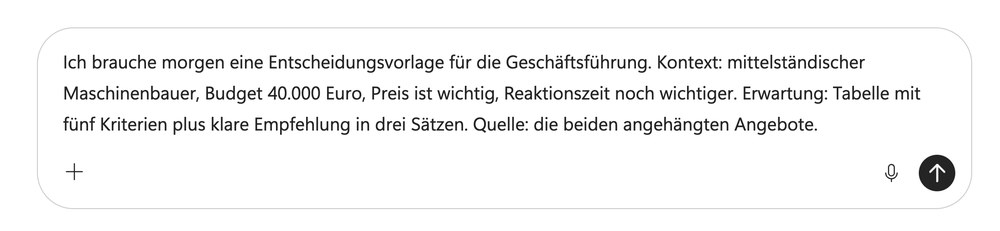 Beispiel für einen guten Copilot-Prompt mit Ziel, Kontext, Erwartung und Quelle