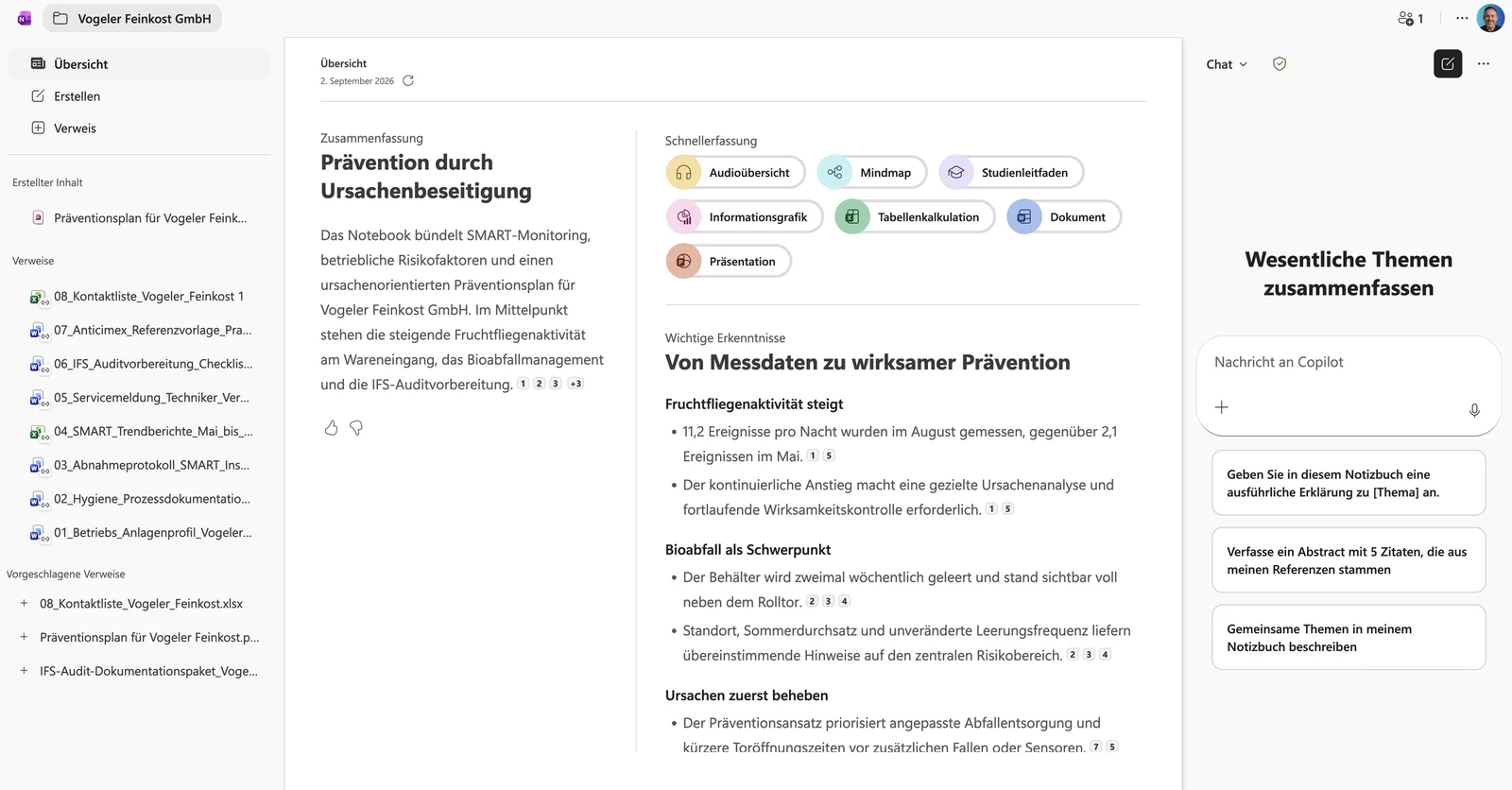 Copilot Notebook als Workspace in OneNote mit Zusammenfassung und Verweisen